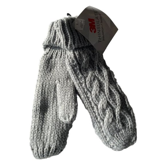 Ladies Knitted Mittens, Gray/Grey Cozy Warm Women's Gloves, 3M Brand New - Picture 1 of 5